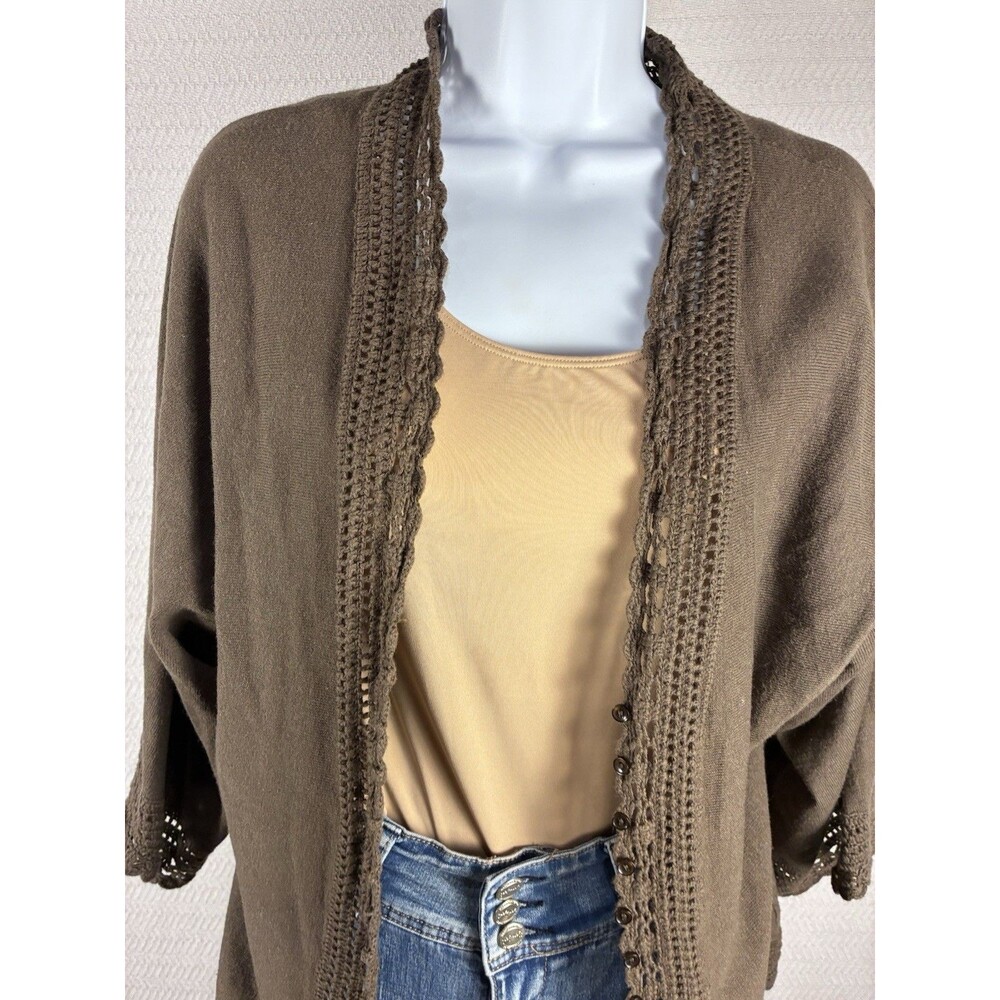 Women’s Cardigan Chocolate Brown Button Up With Crocheted Edges By Access Size L